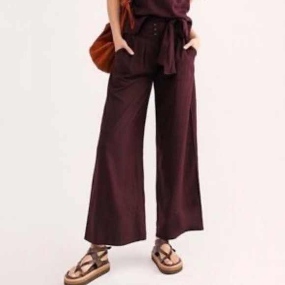 LEITH Tie Waist Wide Leg Crop Pant - Picture 1 of 6